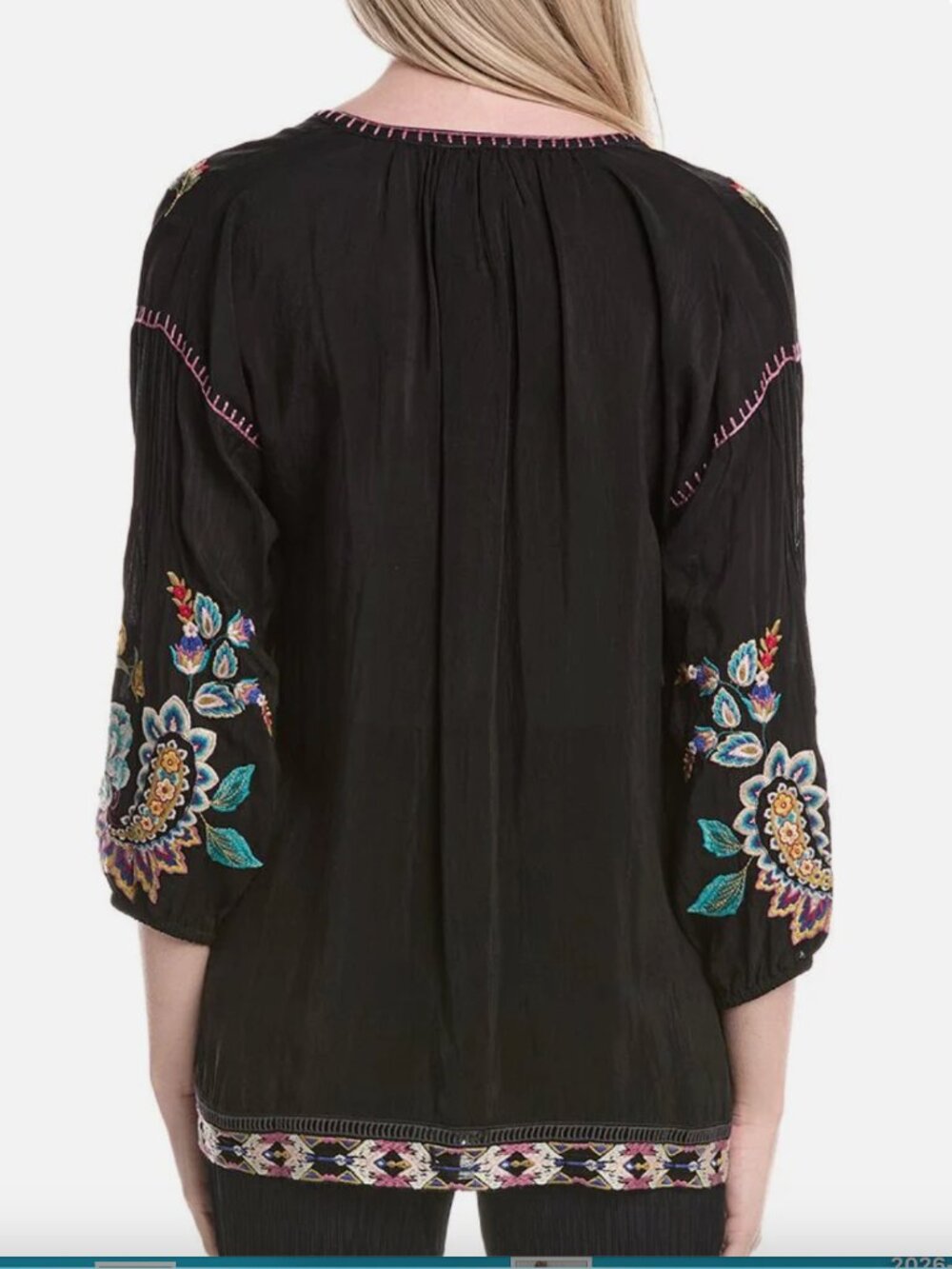 Johnny Was Margot Embroidered Boho Blouse Kendra Cupro Black NWT $330 - Picture 3 of 3